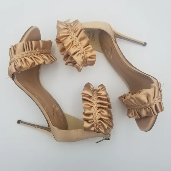 Sam Edelman Sawyer Satin Ruffle Ankle Strap Heels, Rosa Blush, Women's 6.5 - Picture 15 of 16